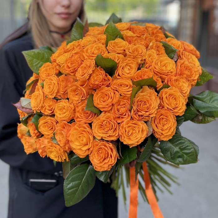 101 оранжевая Роза Элеганс 60 см