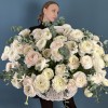 101 ранункулюс Ханой в корзине с эвкалиптом