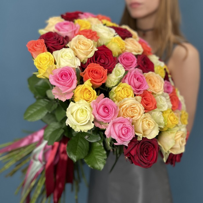 101 яркая Роза MIX 60 см