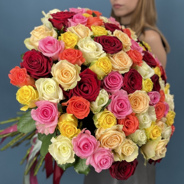 101 яркая Роза MIX 60 см