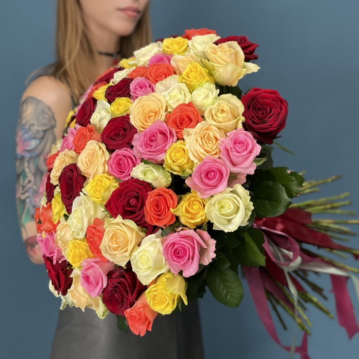 101 яркая Роза MIX 60 см