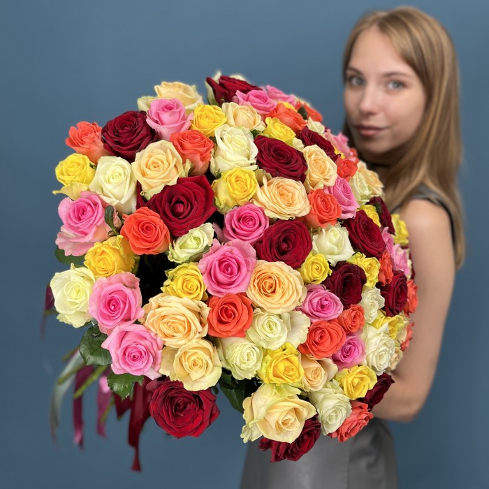 101 яркая Роза MIX 60 см