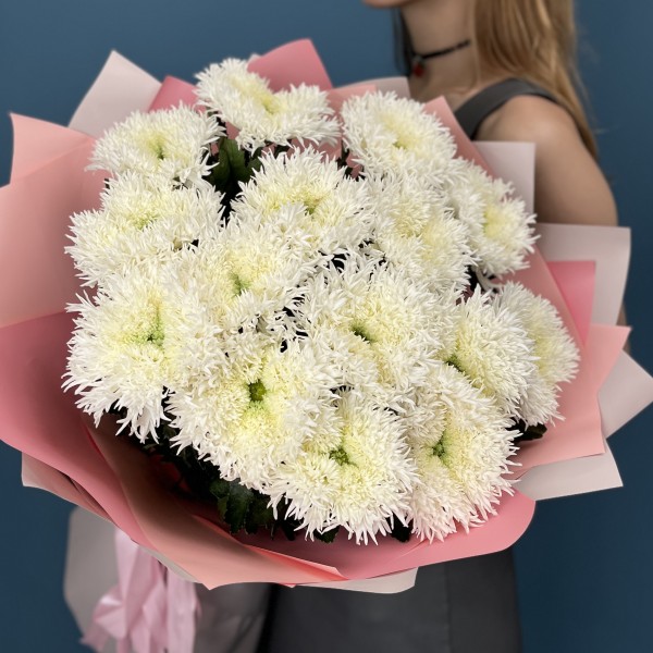 15 белых пушистых хризантем Этруско