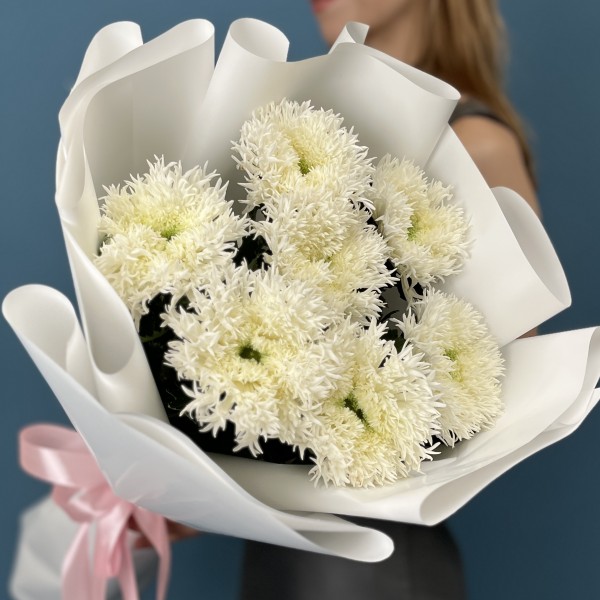 7 белых пушистых хризантем Этруско