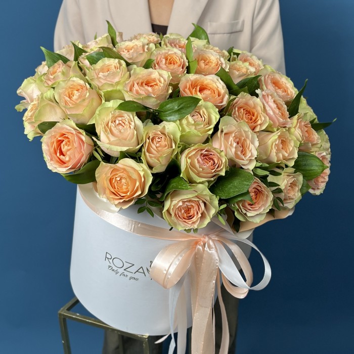 51 пионовидная кремовая роза Гравити в коробке