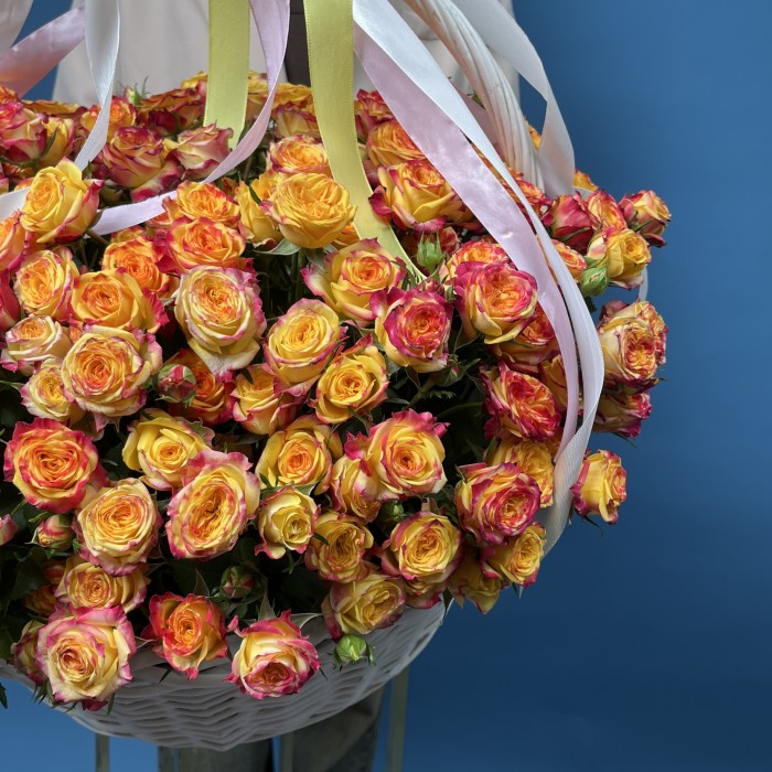 51 кустовая роза Саммер Дэнс в корзине