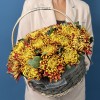 25 желто-красных хризантем Том Пирс в корзине