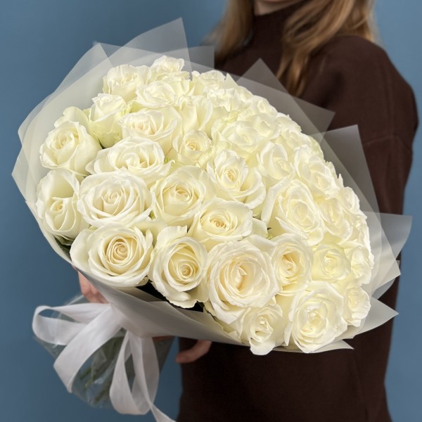 41 белая крупная роза 40 см