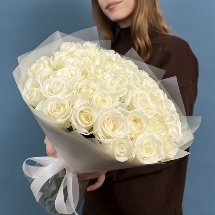 41 белая крупная роза 40 см