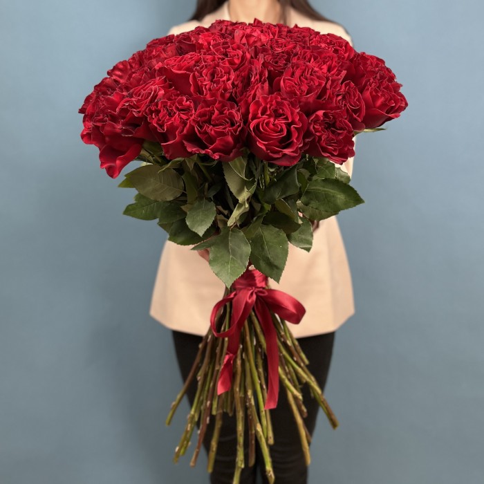 51 красная пионовидная роза Хартс 70 см