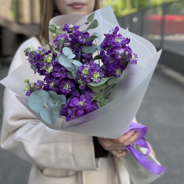 9 фиолетовых маттиол с эвкалиптом