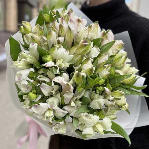 Букет из 15 бело-фиолетовых Альстромерий