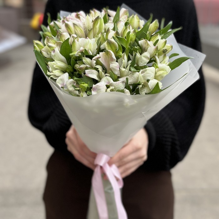 Букет из 15 бело-фиолетовых Альстромерий