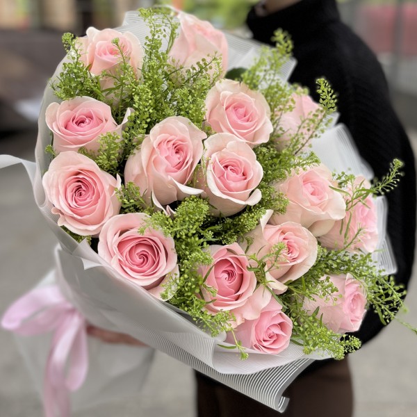 Букет из розовых роз на Ситцевую свадьбу