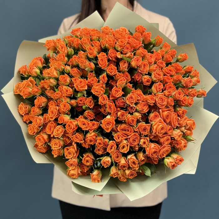 51 кустовая оранжевая роза Чарминг Бейб 40 см