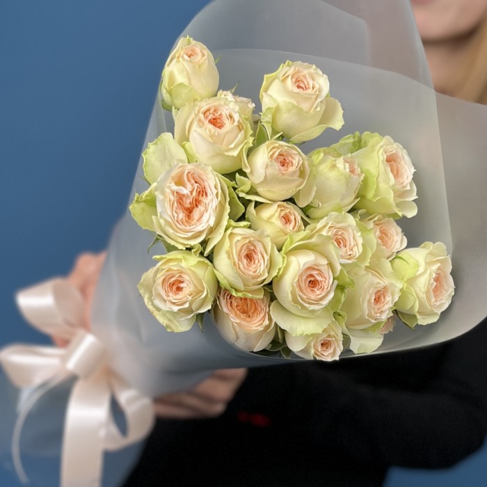 5 кустовых персиково-зелёных роз Павлова 50 см