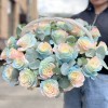 25 нежных радужных роз в корзине