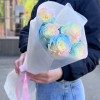5 радужных розово-бело-голубых роз 70 см