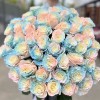 51 радужная розово-бело-голубая роза 60 см