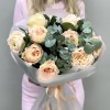 9 персиковых пионовидных роз Присцилла 50 см