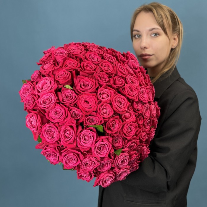 101 малиновая роза Шангрила 40 см