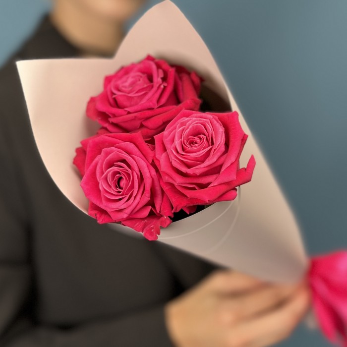 3 малиновые розы Шангрила 40 см
