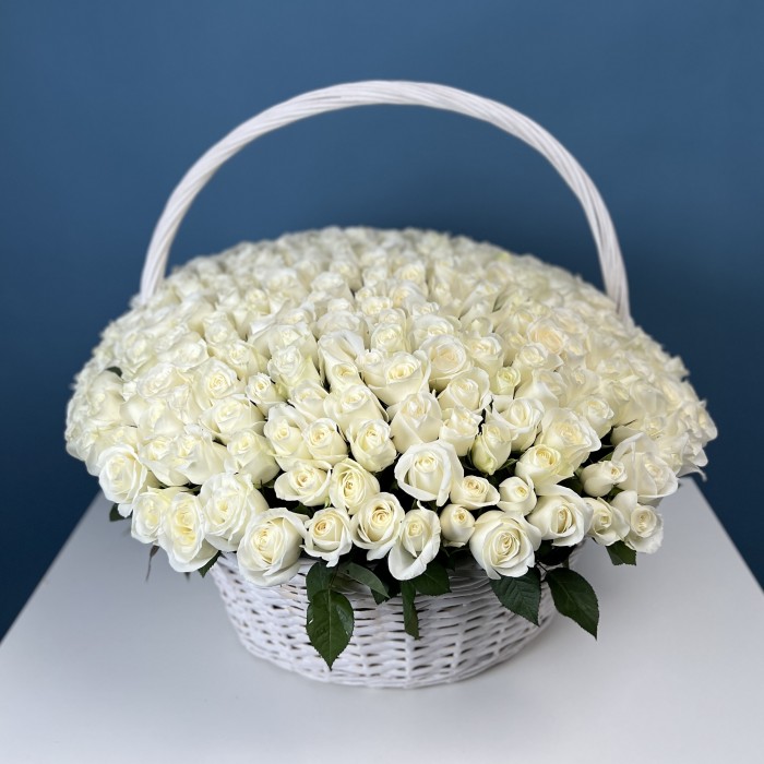 301 белая роза в корзине