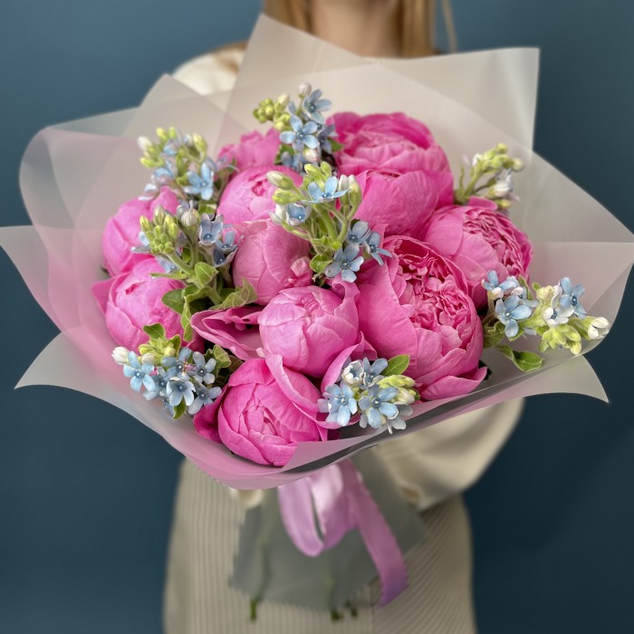 Букет из 11 пионов Флеминг с Оксипеталум