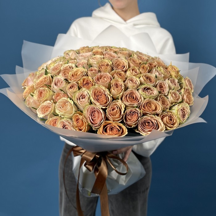 101 Зелено-персиковая роза Тедди 40 см