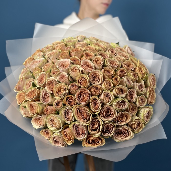 101 Зелено-персиковая роза Тедди 40 см