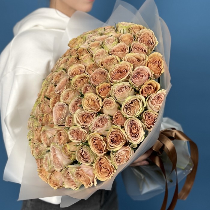 101 Зелено-персиковая роза Тедди 40 см