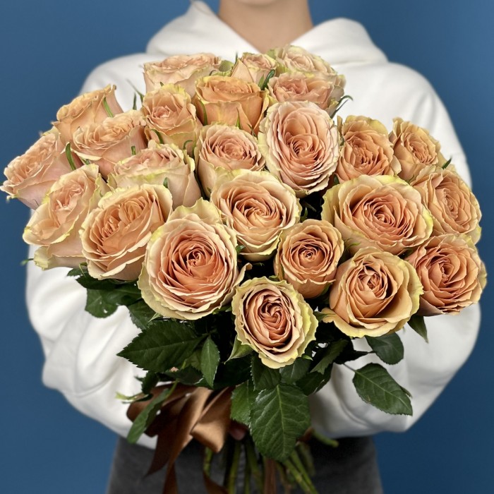 Зелено-персиковая роза Тедди 40 см