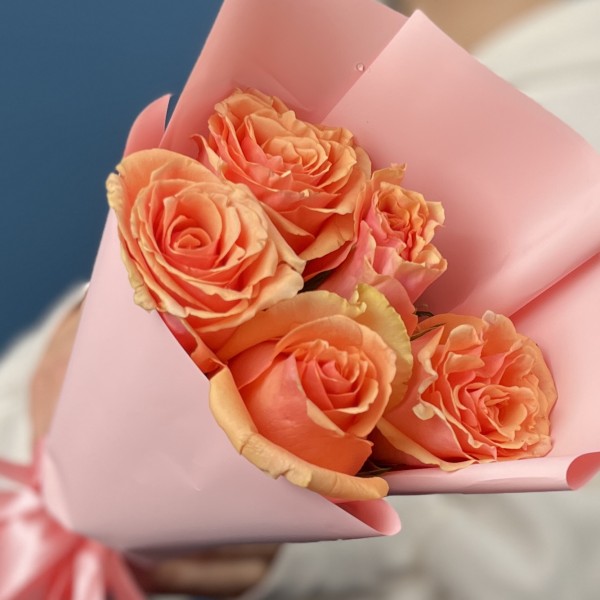 5 кораллово-кремовых роз Верона 40 см