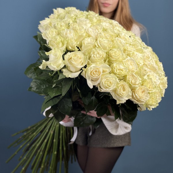 101 белая роза Мондиаль 80 см