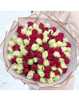 101 бело-малиновая роза