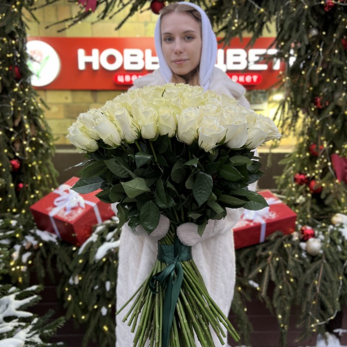 101 длинная белая роза 70 см