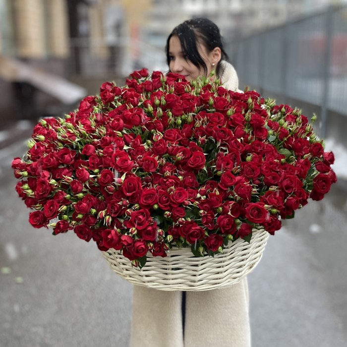101 кустовая роза Рубикон в корзине