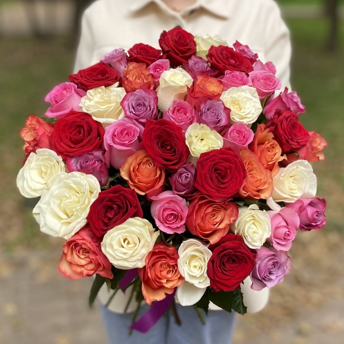Микс из 51 розы 60 см Летние краски