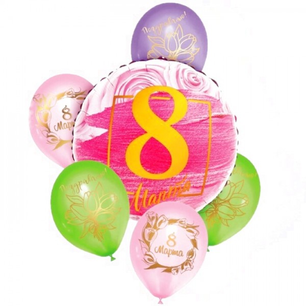 Набор шаров 8 Марта с розами