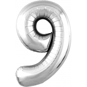 Серебряный фольгированный шар цифра 9