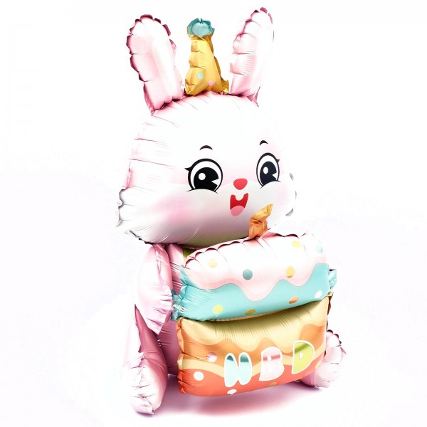 Шар фигура Розовый зайка с тортом