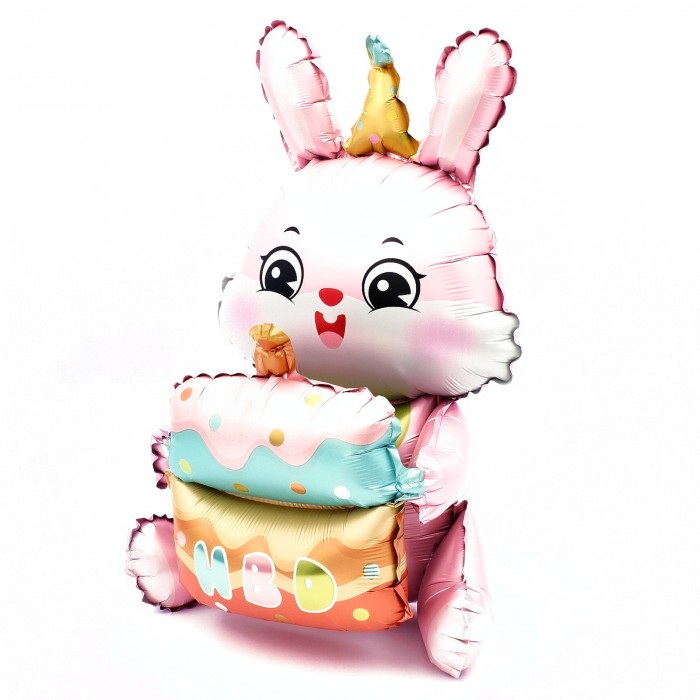 Шар фигура Розовый зайка с тортом