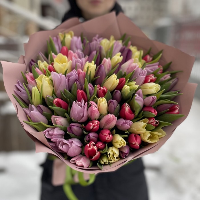 101 тюльпан микс пастельных оттенков
