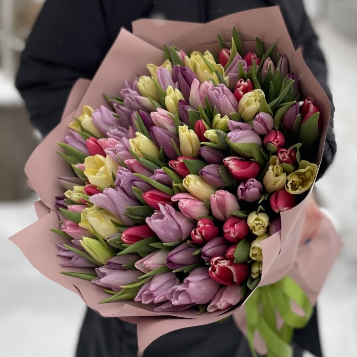 101 тюльпан микс пастельных оттенков
