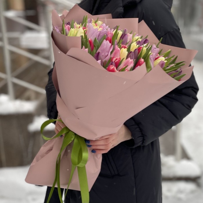 101 тюльпан микс пастельных оттенков