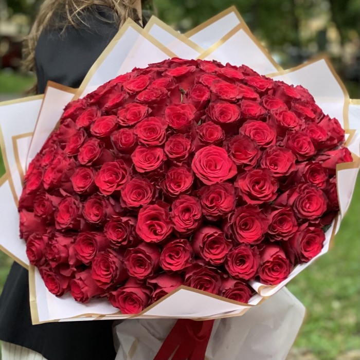 101 красная роза Родус 50 см