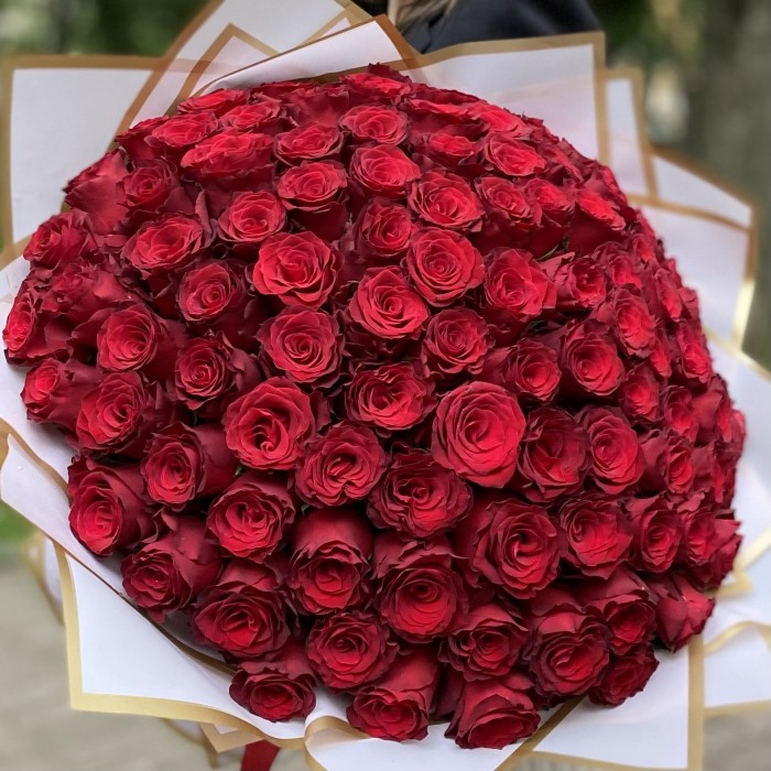 101 красная роза Родус 50 см