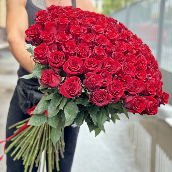 101 красная роза Эксплорер 80 см