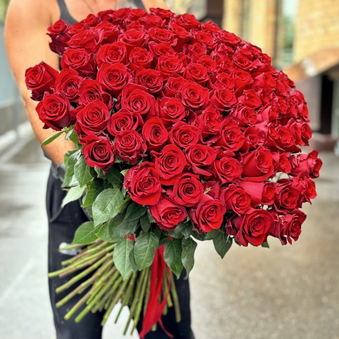 101 красная роза Эксплорер 80 см