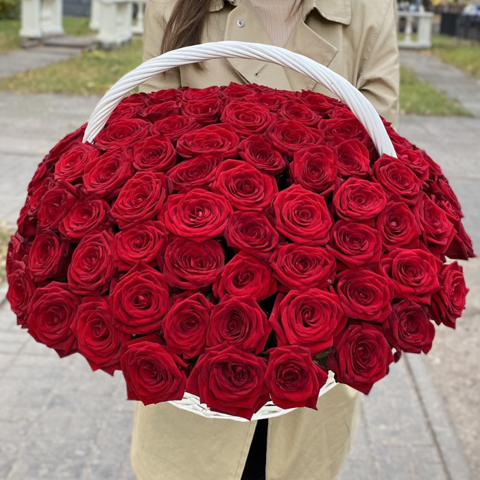 101 ароматная красная роза в корзине